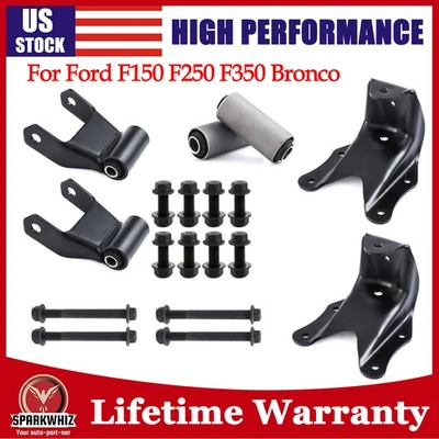 For Ford F150 F250 F350 Bronco Rear Leaf Spring Shackle Bracket Hanger Kit Black Foto 1 de 4