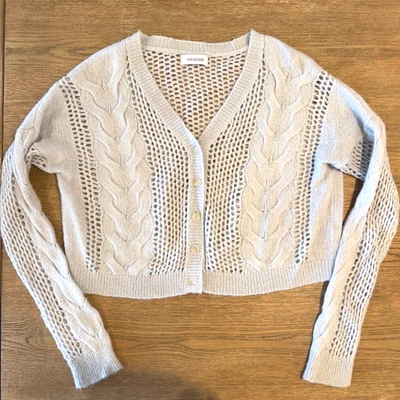 Cárdigan recortado tejido con cable de cachemir merino NAADAM-azul polvoriento-súper suave-talla XS Foto 1 de 4