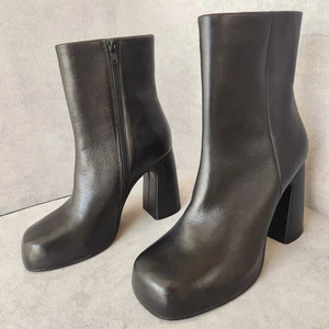 Steve Madden stivaletti tacco 10 pelle nera Cami caviglia plateau grosso nuovi $170 - Foto 1 di 16