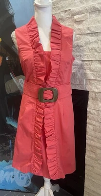 Milly of New York Dress Size 6 Orange Ruffled Sleeveless Attached Belt Lined - Image 1 of 4