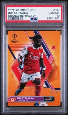 2022-23 Topps Finest UEFA #107 Bukayo Saka Orange /25 PSA 10 Arsenal - Image 1 of 2