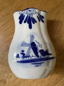 VTG. DELFT BLUE 3 1/2" VASE-NOBEL BALL WINDMILLS-SCALLOPED TOP RIM - Picture 1 of 9