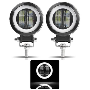 2X LED Work Light Bar Round 3" Pod DRL White Halo Angel Eye Spot Offroad SUV ATV - Foto 1 di 10