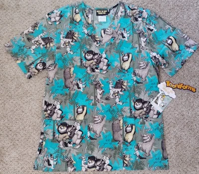 Where The Wild Things Are Scrub Shirt Unisex XS/S/M Cherokee Uniform Toooniforms - Image 1 of 4