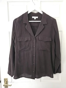 M&S Autograph Shirt Size 16 Brown Soft Feel Cupro & Viscose Utility Style Pocket - Picture 1 of 8