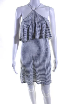 Espléndido Vestido Para Mujer Tejido Rayas Halter Sin Mangas Blanco Azul Marino Talla Pequeña Foto 1 de 4