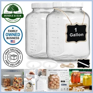 Paquete de 2 frascos de vidrio de galones con tapas herméticas para kit de fermentación de almacenamiento de alimentos... - Imagen 1 de 9