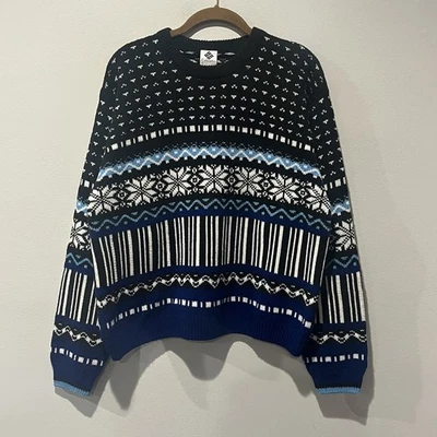 Винтажный мужской свитер Columbia Fair Isle большой сине-черный опрятный акриловый для лыж - Изображение 1 из 4