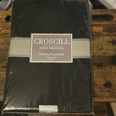 Vtg Croscill Black Fabric Table Cloth 70” Round Brand New In Orig Package 2002 - Image 1 of 4