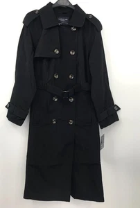 London Fog Damen zweireihiger wasserabweisender Trenchcoat Gürtel schwarz 1X NEU - Bild 1 von 9