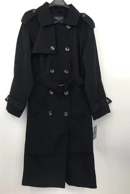 London Fog Womens Double Breasted Water Resistant Trench Coat Belt Black 1X NEW - Image 1 of 4