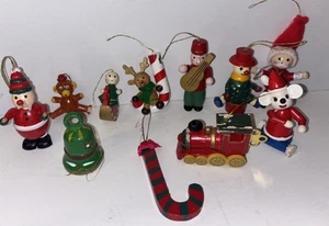 Vintage 11 Piece Wooden Christmas Ornaments Lot Figures,Santa Snowman - Picture 1 of 14