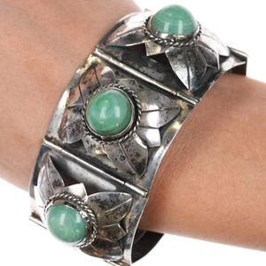6,75" um 1940 mexikanisches Sterling grüner Calcit Gliederarmband - Bild 1 von 7