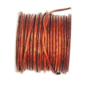 Distressed Brown Color Soft Round Genuine Jewelry Leather Cord 2mm 10 Yards - Picture 1 of 7