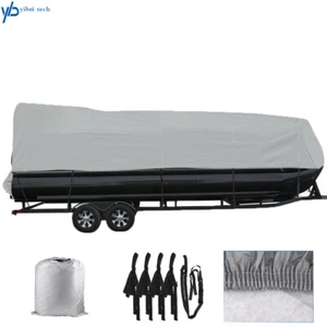 21-24 ft Waterproof Gray Boat Cover Trailerable Pontoon Dust Resistant - Picture 1 of 9