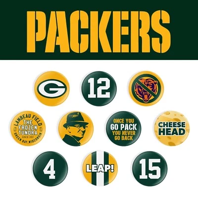 NFL Fútbol GREEN BAY PACKERS - 1" PULGADA PIN-BACK Botón Fan Set de 10 Foto 1 de 3