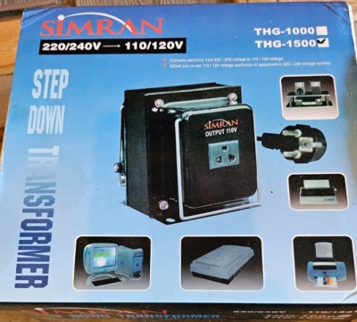 Simran THG-1500 220/240V 110/120V Step Down Transformer 220 Volt To 110 Volt - Image 1 of 4