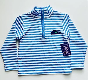 Cotton Pink kids white blue stripe swim rash guard whale green heart zip 4 - Picture 1 of 3