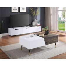 ACME Orion Rectangular Wooden Coffee Table in White High Gloss and Rustic Oak