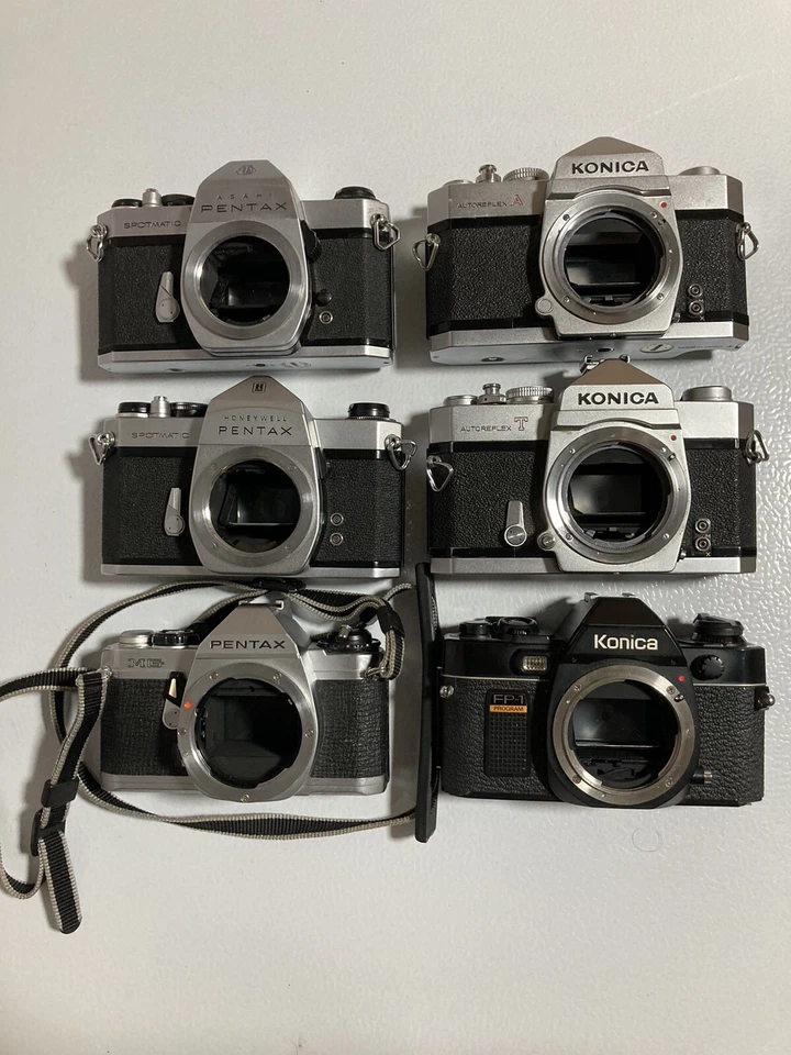 Lote de cámaras de película vintage Asahi Pentax Konica M42 PK AR Mounts Foto 1 de 4