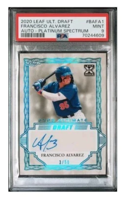 Francisco Alvarez 2020 Leaf Ult Draft/50 Platinum Spectrum Auto PSA MINT 9 Pop 2 - Image 1 of 3