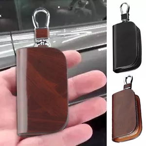 Leather Key Holder Men Women Keychain Bag Organizer Car Key Case Zipper Pouch - Picture 1 of 12