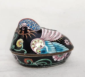 Vintage Chinese Canton Copper Enamel Trinket Box Colorful Bird - Picture 1 of 10