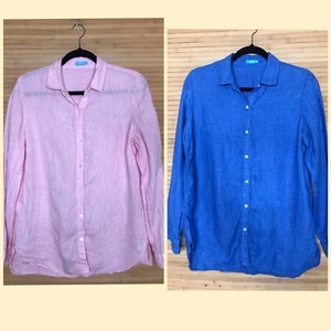 Lot 2 J Mclaughlin 100% Linen Button Shirt Long Sleeve Blouse Top Pink and Blue - Picture 1 of 8