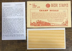 Vintage Champ Decals #S-31 Yellow 5/64 Wide HO Set - Picture 1 of 1