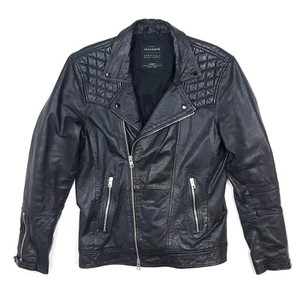 Giacca Motociclista Allsaints Pelle Grande Slim Fit Uomo Nero Kushiro Moto Moto - Foto 1 di 19