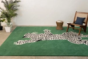 Climbing Leopard - Green, Hand-Tufted 100% Wool Soft Area Rug Carpet - Picture 1 of 14