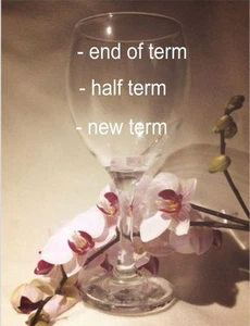 Personalised Engraved-NEW TERM -HALF TERM -END OF TERM CLEAR WINE GLASS - Picture 1 of 3