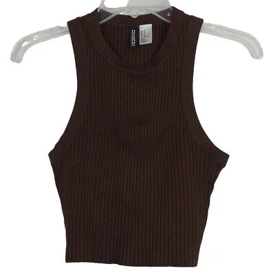 H&M Divided Ribbed Brown Sleeveless  Crew Ribbed Knit Crop Tank Top Women Size M - Image 1 of 4