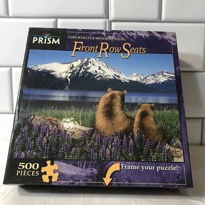 Prisma Primera Fila Asientos 500 Piezas PUZZLE 2 Osos Montañas Lago Flores19" x 14" Foto 1 de 2