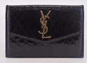 NEW Yves Saint Laurent YSL 582305 Uptown Python Patent Card Wallet BLACK - Picture 1 of 7