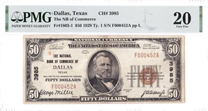 $50 1929 T1 National DALLAS Texas TX 🇺🇸 PMG 20! 🇺🇸 Very Fine! 🇺🇸 - Picture 1 of 2