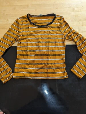 Mujer Charlotte Russe Naranja Rayas Manga Larga Camisa Talla M Foto 1 de 4