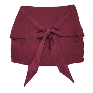 Glamazon The Label Skirt Mini Satin Front Tie Lined Burgundy Size 10 - Picture 1 of 17