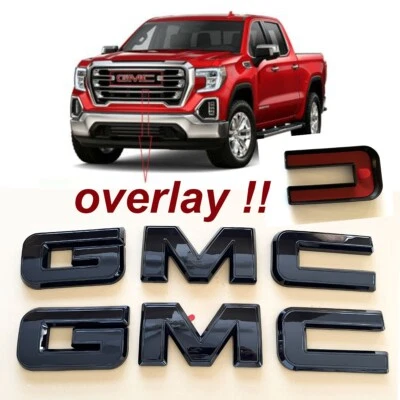19-25 GMC Sierra 1500 2500 3500HD Canyon Front & Rear Gloss Black OVERLAY Emblem - Image 1 of 2
