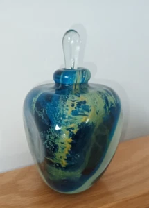 Signed Mdina Michael Harris Sand & Sea 3 sided Perfume Scent Bottle Blue /Yellow - Picture 1 of 13