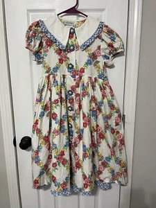 Rare Editions Girl’s Size 10 Floral Dress Blue Gingham Petticoat Daisy Buttons - Picture 1 of 12