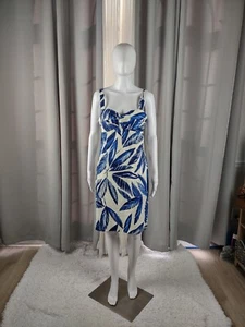Jones New York blau Palmblatt Empire-Taille Herzausschnitt Etuikleid Gr 10 - Bild 1 von 12