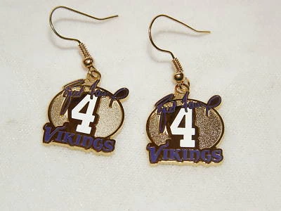 PENDIENTES DE FIRMA BRETT FAVOR DE LOS VIKINGS MINNESOTA # 4 DORADO NFL  Foto 1 de 4