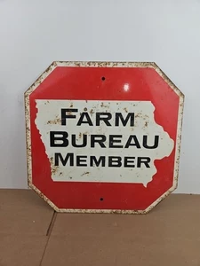 Vintage Iowa Farm Bureau Member Stop Feed Seed 2 Sided 15" Metal Sign - Picture 1 of 11