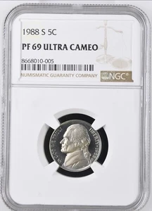 1988-S PROOF JEFFERSON NICKEL NGC PF69 ULTRA CAMEO - Picture 1 of 2