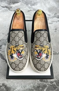 Authentic Gucci Tiger Canvas Leather Men Slip On Sneaker US10 EU43.5 GUCCI/UK9.5 - Picture 1 of 9