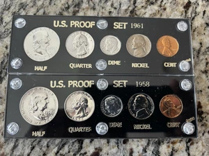 1958 P & 1961 P Silver Coin Mint Sets BU in Black Capital Holder - Picture 1 of 4