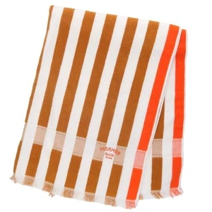 HERMES Paris Baumwolle Strandtuch Badematte Handtuch Bordüre orange weiß 88,5×144cm - Bild 1 von 3