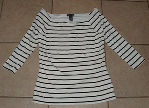 Black & White Stripe Sz Medium Casual Soft Stretchy Square Neck Lined Shirt WHBM - Picture 1 of 2