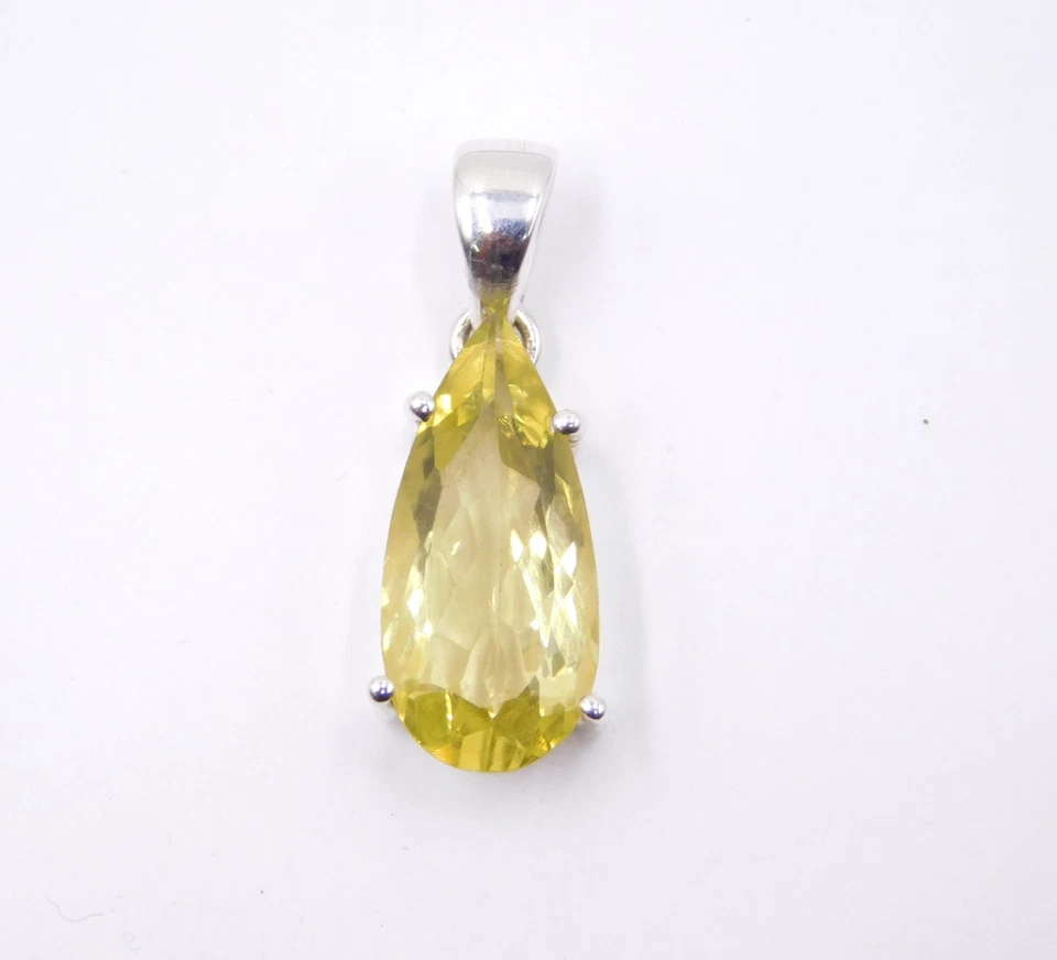 Colgante fino de cuarzo limón natural de plata de ley 925 de 4,3 gm tamaño 1,15" Foto 1 de 4